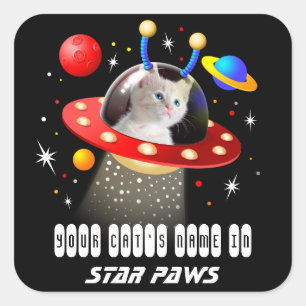 Sticker Carré Votre nom et photo de chats dans une scène scifi U