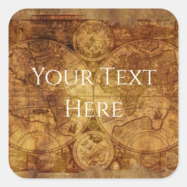 Sticker Carré Votre texte Tatoué Ancien Monde Pirate Carte/Atlas (Devant)