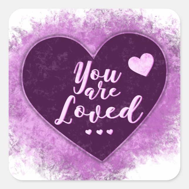 Sticker Carré Vous êtes aimés - Coeur pourpre (Devant)