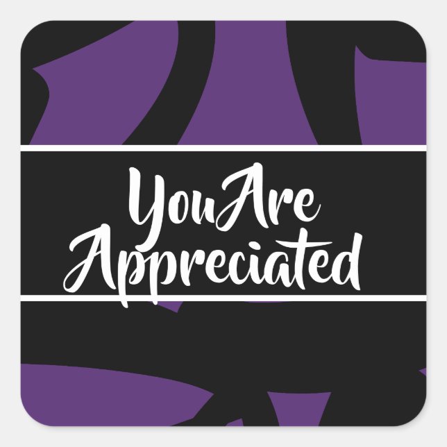 Sticker Carré Vous Êtes Apprécié Merci Noir Violet Moderne (Devant)