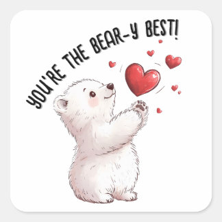 Sticker Carré Vous êtes le meilleur ours...Polar Bear Valentine'