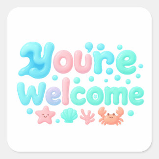 Sticker Carré Vous êtes les bienvenus Texte Océan Pastel Brillan