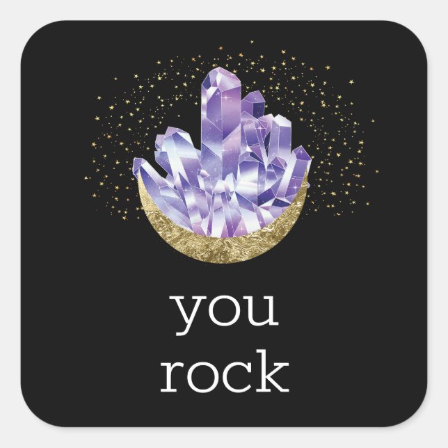 Sticker Carré Vous Rock Amethyst Crystals Appréciation Merci (Devant)