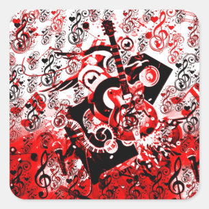 Sticker Carré Voyage de la musique-Rouge_