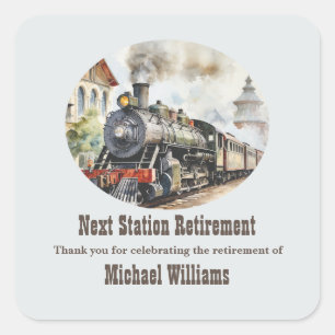 Sticker Carré Voyage de retraite Thème de fête Train Prochain ga