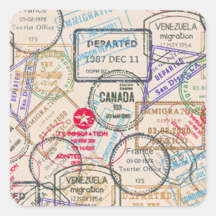 Sticker Carré Voyage de timbres de passeport
