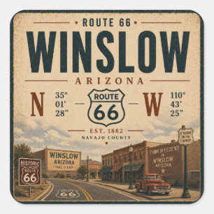 Sticker Carré Voyage Rétro Américain à Winslow