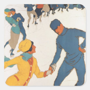 Sticker Carré Voyage Vintage, Art Déco, Hiver Davos Suisse