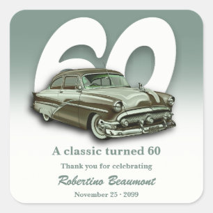 Sticker Carré Voyage Voiture Verte Classique Fête ses 60 Ans