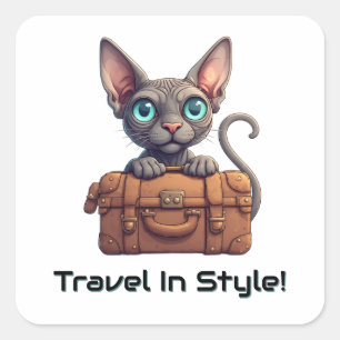 Sticker Carré Voyageur Chat Mignon – Cadeau pour les Amoureux de
