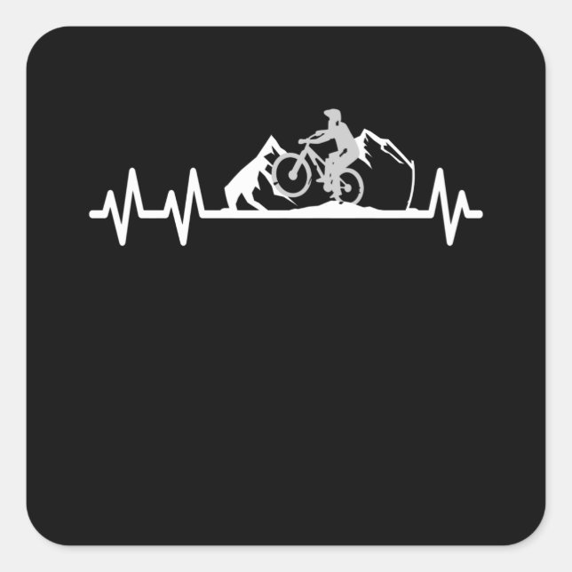 Sticker Carré VTT Lover Heartbeat Pulse Cyclist (Devant)