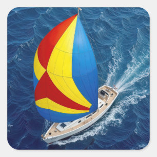 Sticker Carré Vue aérienne d'un yacht de voile avec spinnaker