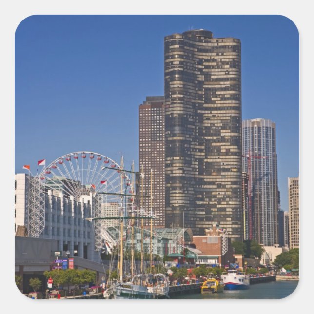 Sticker Carré Vue de la Navy Pier de Chicago (Devant)