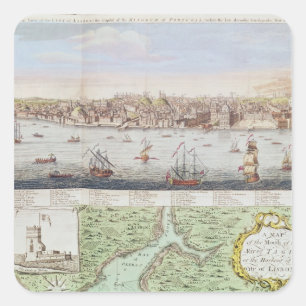 Sticker Carré Vue de Lisbonne, 1755
