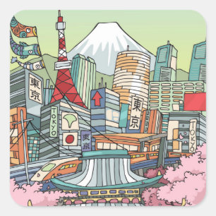 Sticker Carré Vue de Tokyo
