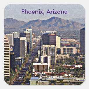 Sticker Carré Vue du centre de Phoenix, Arizona