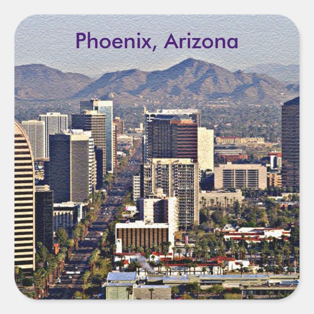 Sticker Carré Vue du centre de Phoenix, Arizona (Devant)