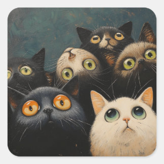 Sticker Carré Vue du dessus Gazon Feline : Chat quintessence