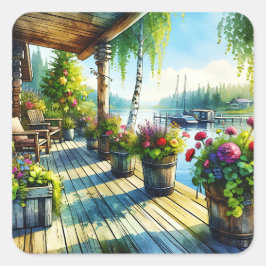 Sticker Carré Vue du lac House | Terrasse surplombant la baie