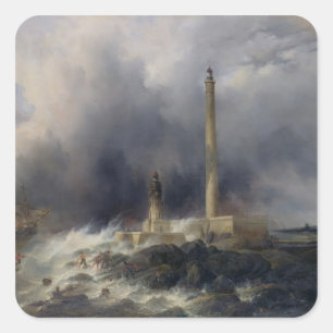 Sticker Carré Vue du phare de Gatteville