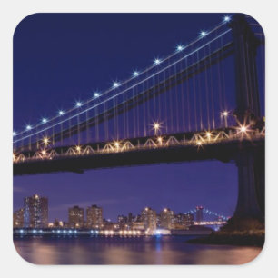 Sticker Carré Vue du pont de Manhattan la nuit