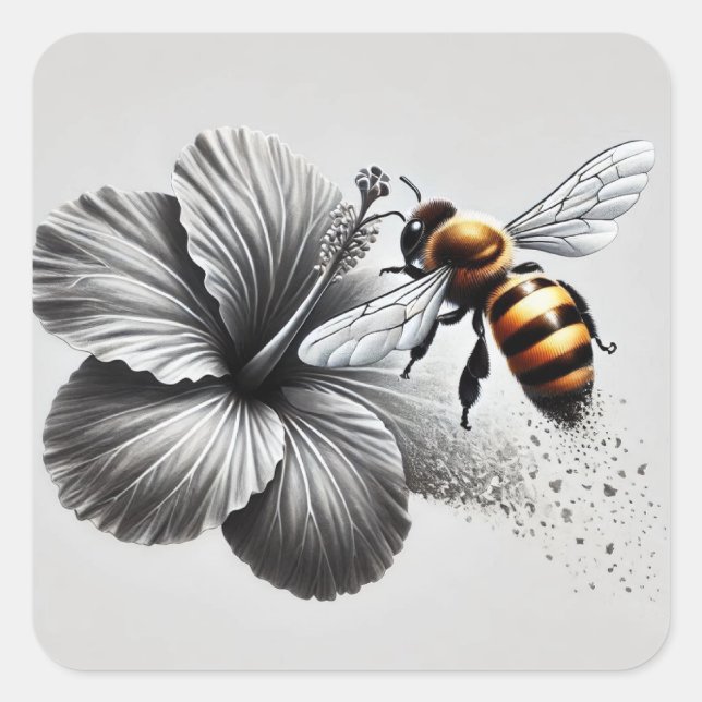 Sticker Carré Vue macro détaillée d'une abeille (Devant)