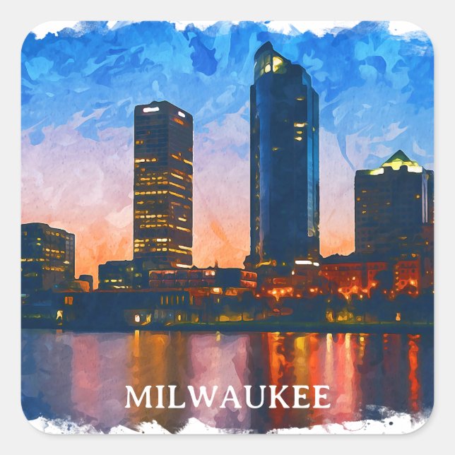 Sticker Carré Vue panoramique de Milwaukee Wisconsin Skyline (Devant)