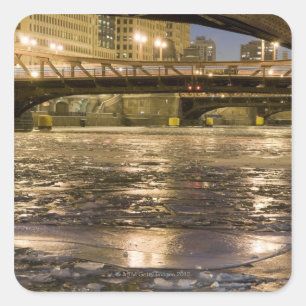 Sticker Carré Vue sur le fleuve Chicago gelé dans