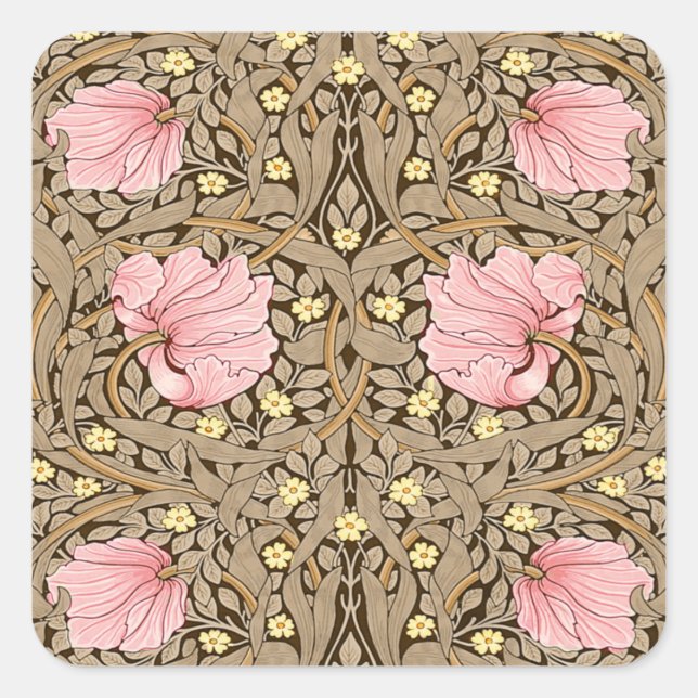 Sticker Carré W Morris Pimpernel Motif en Pink & Sepia (Devant)