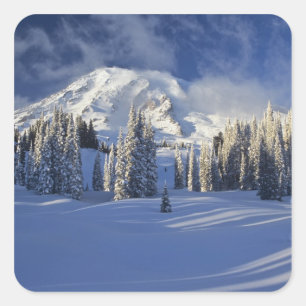 Sticker Carré WA, Mt. Rainier NP, Mt. Rainier et Paradise