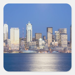 Sticker Carré WA, Seattle, panorama de Seattle et baie d'Elliott