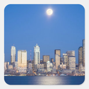 Sticker Carré WA, Seattle, Seattle et Elliott Bay 3