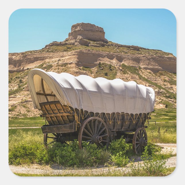 Sticker Carré Wagon couvert au Scotts Bluff National Monument Ro (Devant)