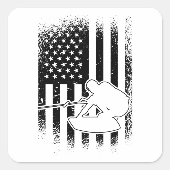 Sticker Carré Wakeboard American Flag Wakeboard Wakeboard Wakebo (Devant)
