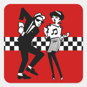 Sticker Carré Walt Jabsco & Betty Beat en rouge II