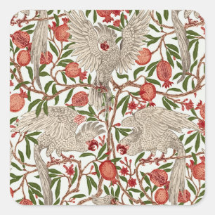 Sticker Carré Walter Crane Cacatoès blanc Grenade rouge Art