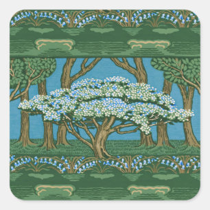 Sticker Carré Walter Crane Papier peint vintage forêt de mai arb
