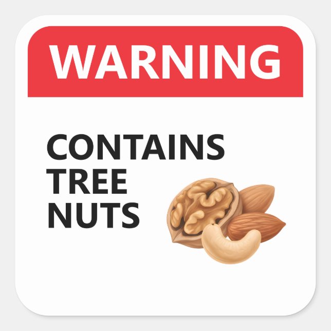 Sticker Carré WARNING: CONTAINS TREE NUTS | Food Allergy (Devant)