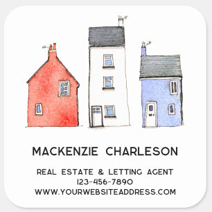 Sticker Carré Watercolor House Home Agent de location immobilièr