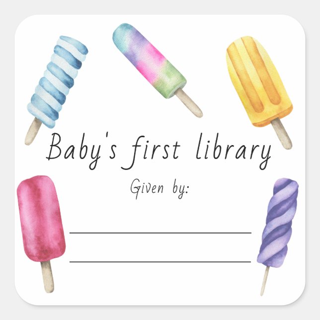 Sticker Carré Watercolor Popsicle Baby's first library (Devant)