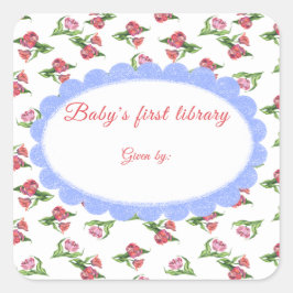 Sticker Carré Watercolor vintage Flowers Baby's first library