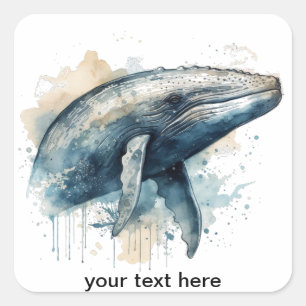 Sticker Carré Watercolor Whale Wonder, personnalisé