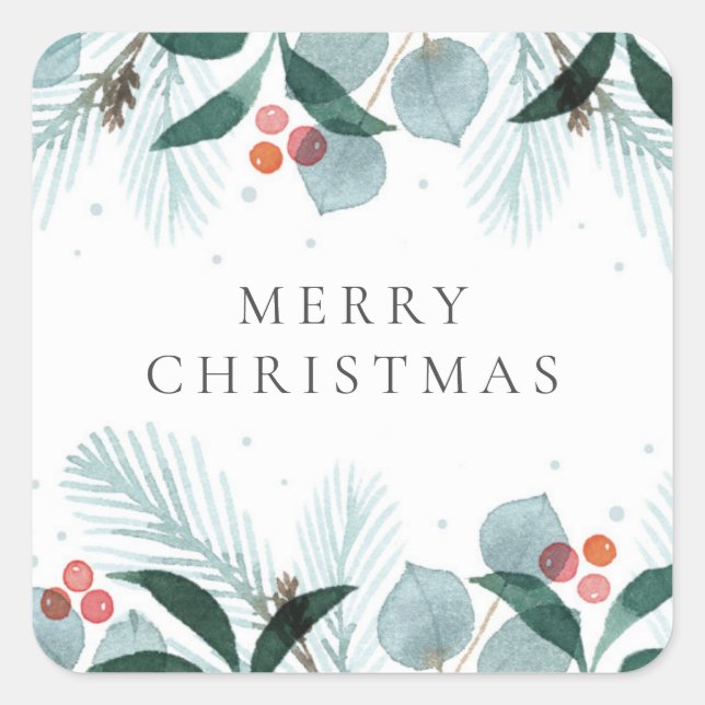 Sticker Carré Watercolor Winter Wreath (Devant)