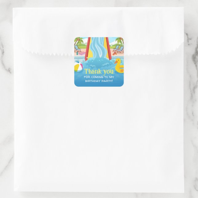 Sticker Carré Waterpark Slide fête d'anniversaire pour enfants (Sac)