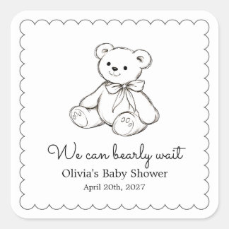 Sticker Carré "We Can Bearly Wait" Baby Shower Gender Neutral
