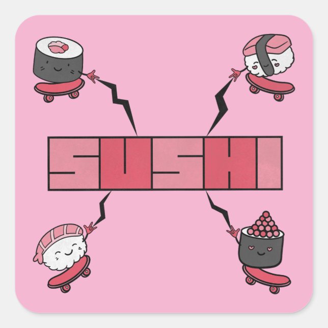 Sticker Carré We Love Sushi - Sushi Love - ASL ILY Obsession (Devant)