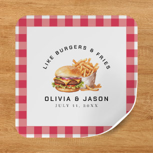 Sticker Carré Wedding shower de pique-nique Burgers & Fries