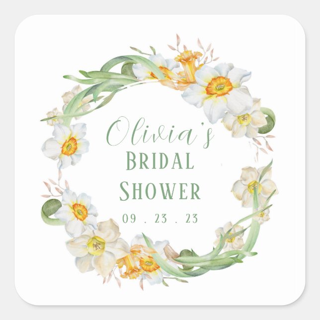 Sticker Carré Wedding shower nuptiale blanc et jaune (Devant)