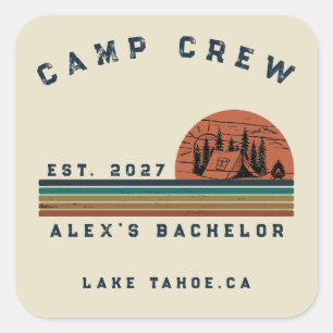 Sticker Carré Week-end de camping personnalisé pour enterrement