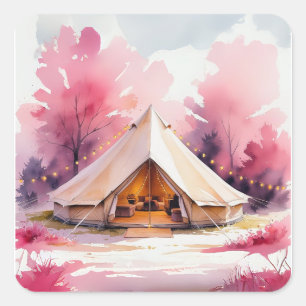 Sticker Carré Week-end de célibataire Glamping Aquarelle 